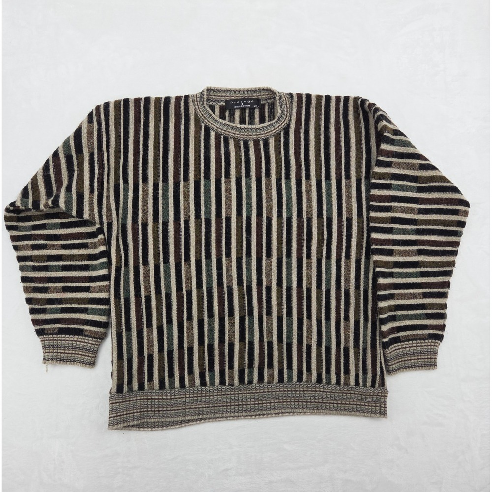 VTG 90s Protege Knit Grandpa Sweater Sz XXL Funky Coogi Style USA Made Alpaca